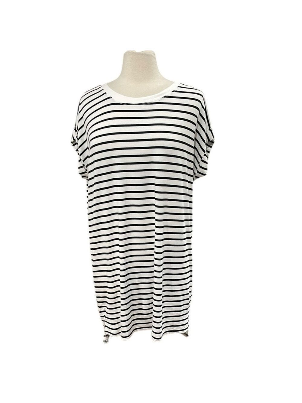 Culture Phit Stripe Short Sleeve Tee Shirt Dress SZ L White Black